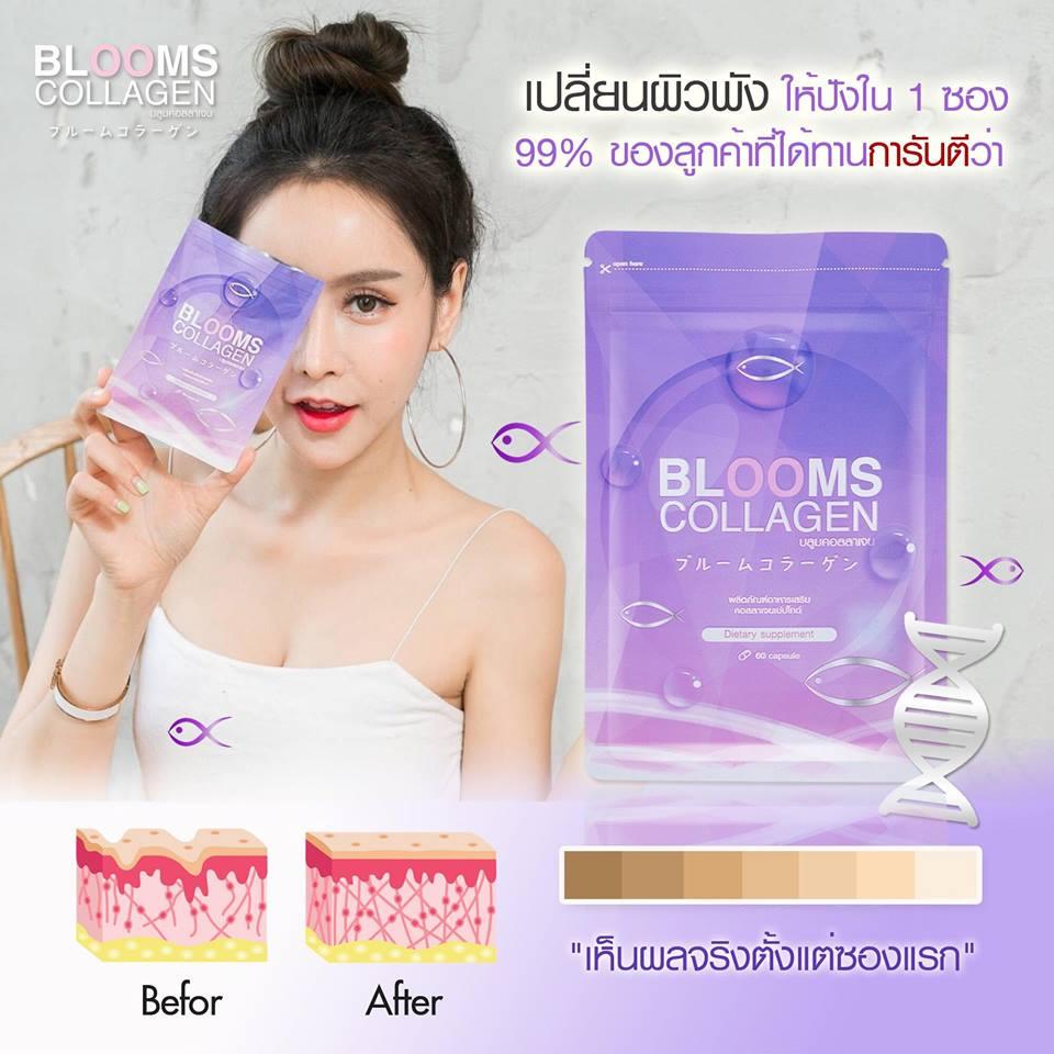 Blooms Collagen คอลลาเจนเพียว คอลลาเจน หน้าเด็ก ผิวขาว นำเข้าจากประเทศญี่ปุ่น 100% 1ซอง 60 แคปซูล