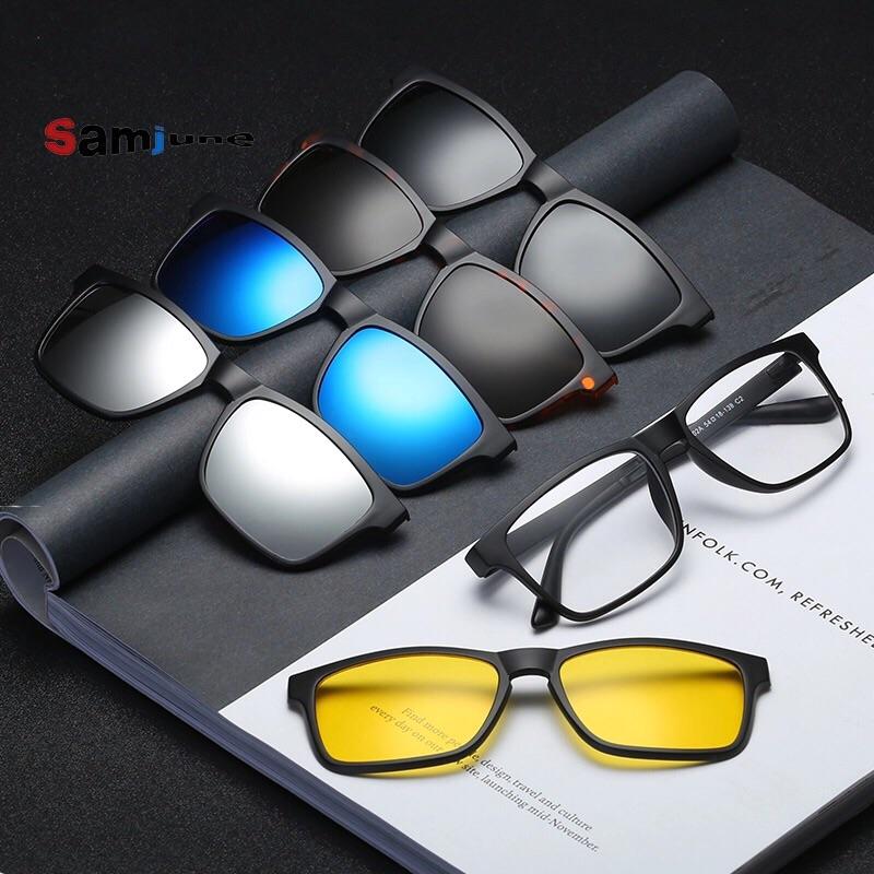 SMART PC แว่นคลิปออน แว่นตาคลิปออน เปลี่ยนเลนส์ได้ 5in1 กันแดด ตัดแสงสะท้อน โพลาไรซ์ polarized clip on sunglasses แว่นตา