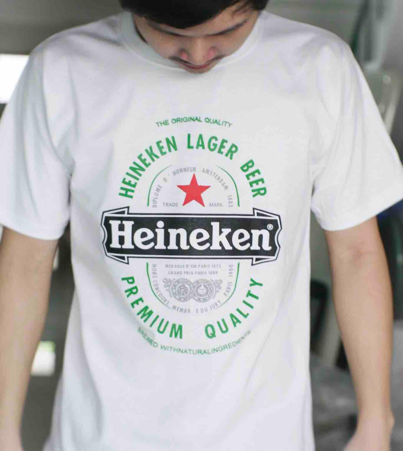 เสื้อยืดแฟชั่นผู้หญิง ผู้ชาย Heineken สีขาว