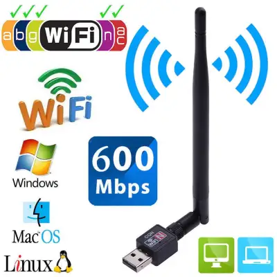 ตัวรับ USB WIFI 600Mbps สำหรับคอมพิวเตอร์ โน้ตบุ๊ค แล็ปท็อป แบบมีเสาอากาศ ความเร็วสูง USB 2.0 Wireless Wifi Adapter 802.11N 600Mbps