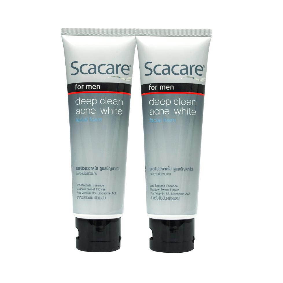 Scacare สกาแคร์ โฟมล้างหน้า สำหรับผู้ชาย ดีพ คลีน แอคเน่ ไวท์ เฟเชียลโฟม ขนาด 100 กรัม 2 หลอด