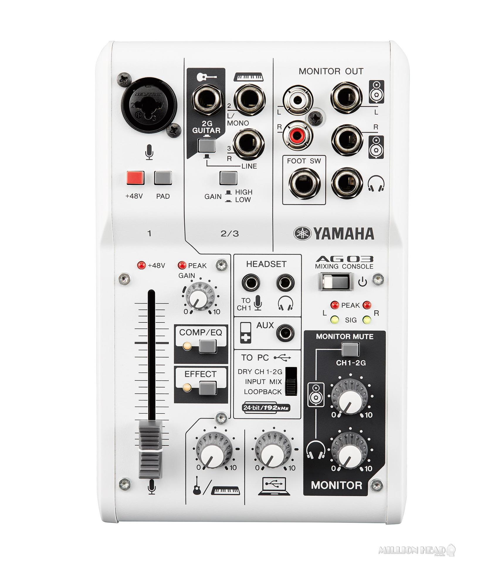 YAMAHA : AG03 (มิกเซอร์ ขนาด 3-channel มี USB audio interface และ DSP ในตัว ความละเอียด 24-bit/192kHz)