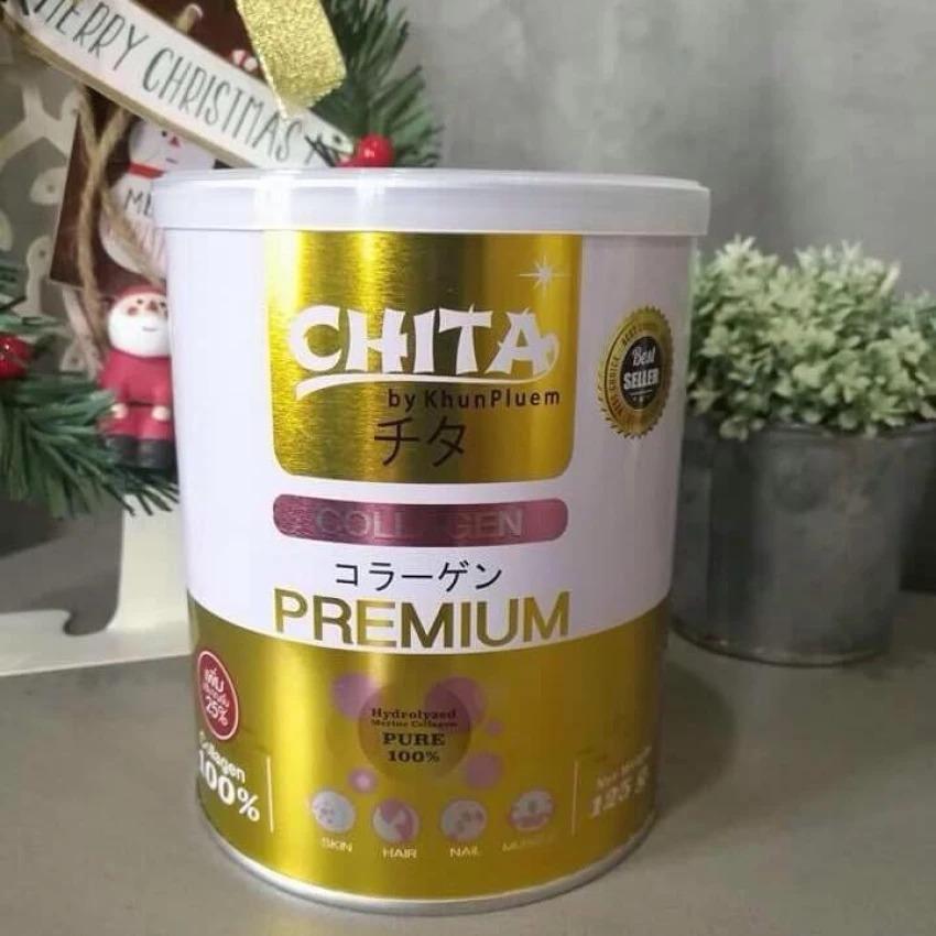 แพคเกจใหม่ของแท้ 100% Chita Collagen Premium ชิตะ คอลลาเจนเกรดพรีเมี่ยม ช่วยเรื่องผิว ผม เล็บ เสริมแคลเซี่ยม 180,000mg. บรรจุ 120g. (1 กระป๋อง)  