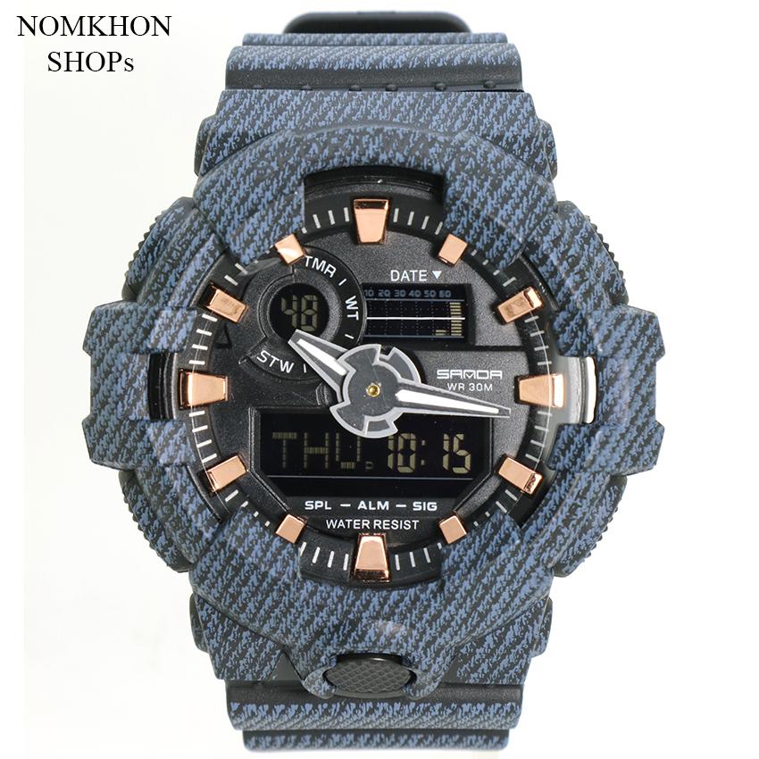 SANDA นาฬิกาข้อมือผู้ชายและผู้หญิงสไตล์ SPORT สายยาง 2 ระบบ (เข็มและDigital)(รุ่นลายยีนส์ใหม่) SDYY-004 ราคา 1,790 บาท*ส่งฟรี