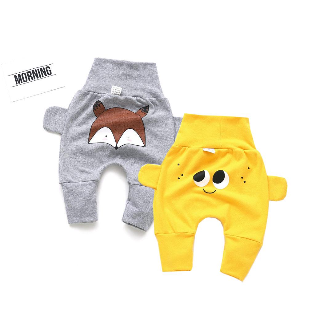 กางเกงเด็ก แฟชั่นเกาหลี แต่งหูข้างกางเกง สีเทา/สีเหลือง ลายที่ก้น ไซต์ 80-110 # 9064