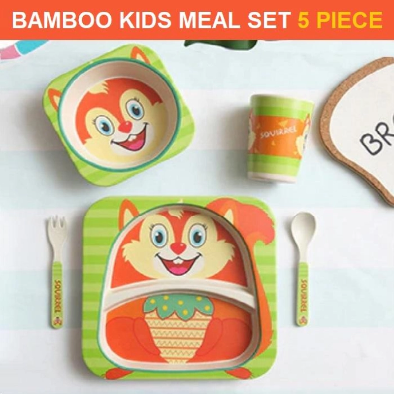 ภาพหน้าปกสินค้าQcase-ชุดจานชาม 5 ชิ้น สำหรับเด็ก ผลิตจากเยื่อไผ่ แบมบู ไฟเบอร์ อุปกรณ์ทานอาหารเด็ก ปลอดภัย ไม่มีกลิ่น  Bamboo Kids Divided Plate Non Toxic