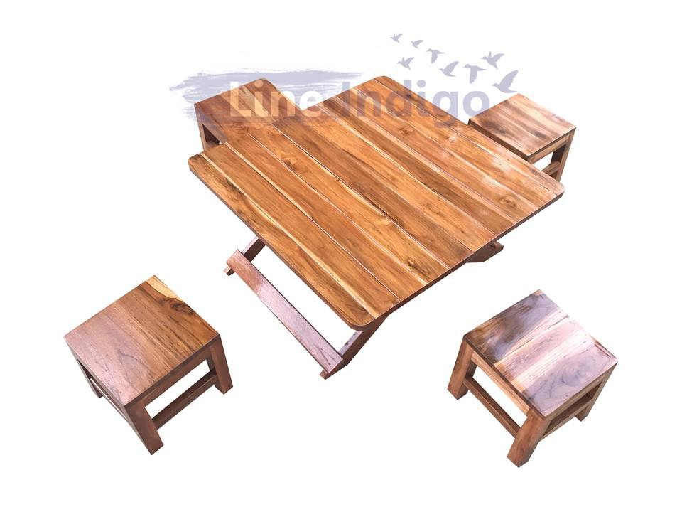 โต๊ะพับญี่ปุ่น โต๊ะญี่ปุ่น ไม้สักทอง สี่เหลี่ยม+แถมเก้าอี้9*9 4ตัว พกพาสะดวก