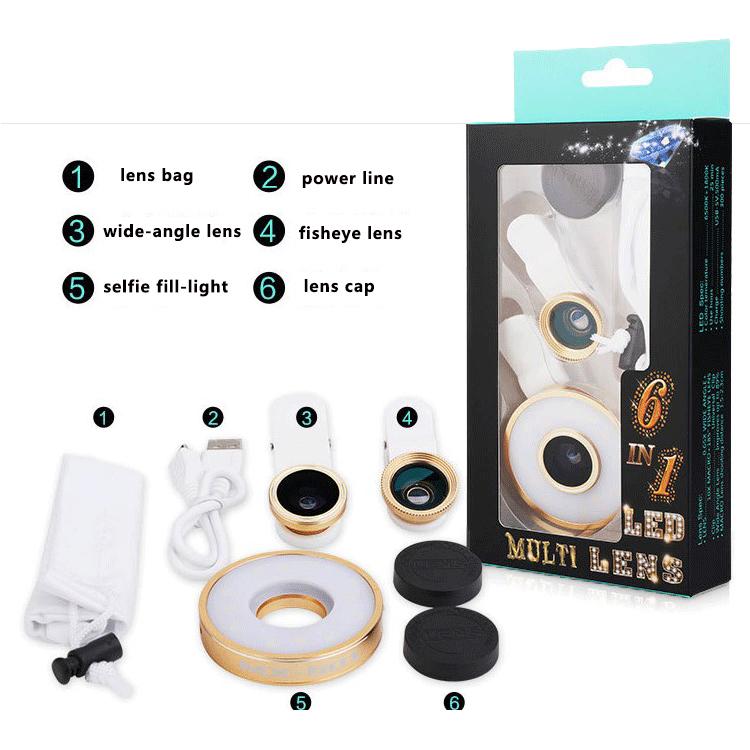 6in1 Lens LED Phone Flash lights With Fisheye Lens