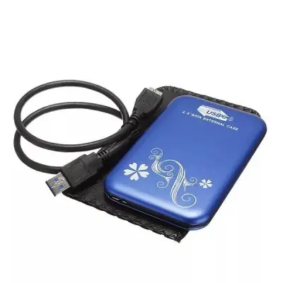 USB 3.0 2.5-Inch SATA HDD Hard Drive Disk Flower Case Box Enclosure External Blue