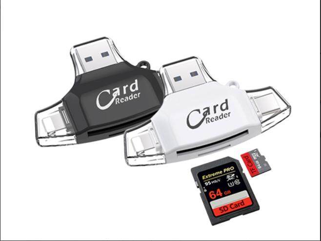 การ์ดรีเดอร์ 4 In 1 Card Reader Interface:Type-C / USB / Lightning / Micro USB  Support:SD / Micro SD(TF)