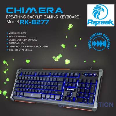razeak RK-8277 CHIMERA คีย์บอร์ดเกมส์มิ่งมีไฟ razeak RK-8277 CHIMERA คีย์บอร์ดเกมส์มิ่งมีไฟ