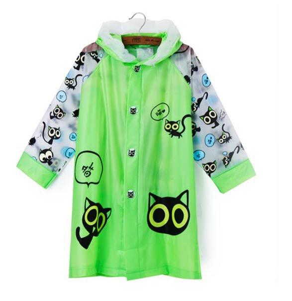 เสื้อกันฝนเด็ก กระต่ายสีชมพู ลายแมวดำ สีเขียว เป่าลมได้ ไซต์ M-3XL # 0092