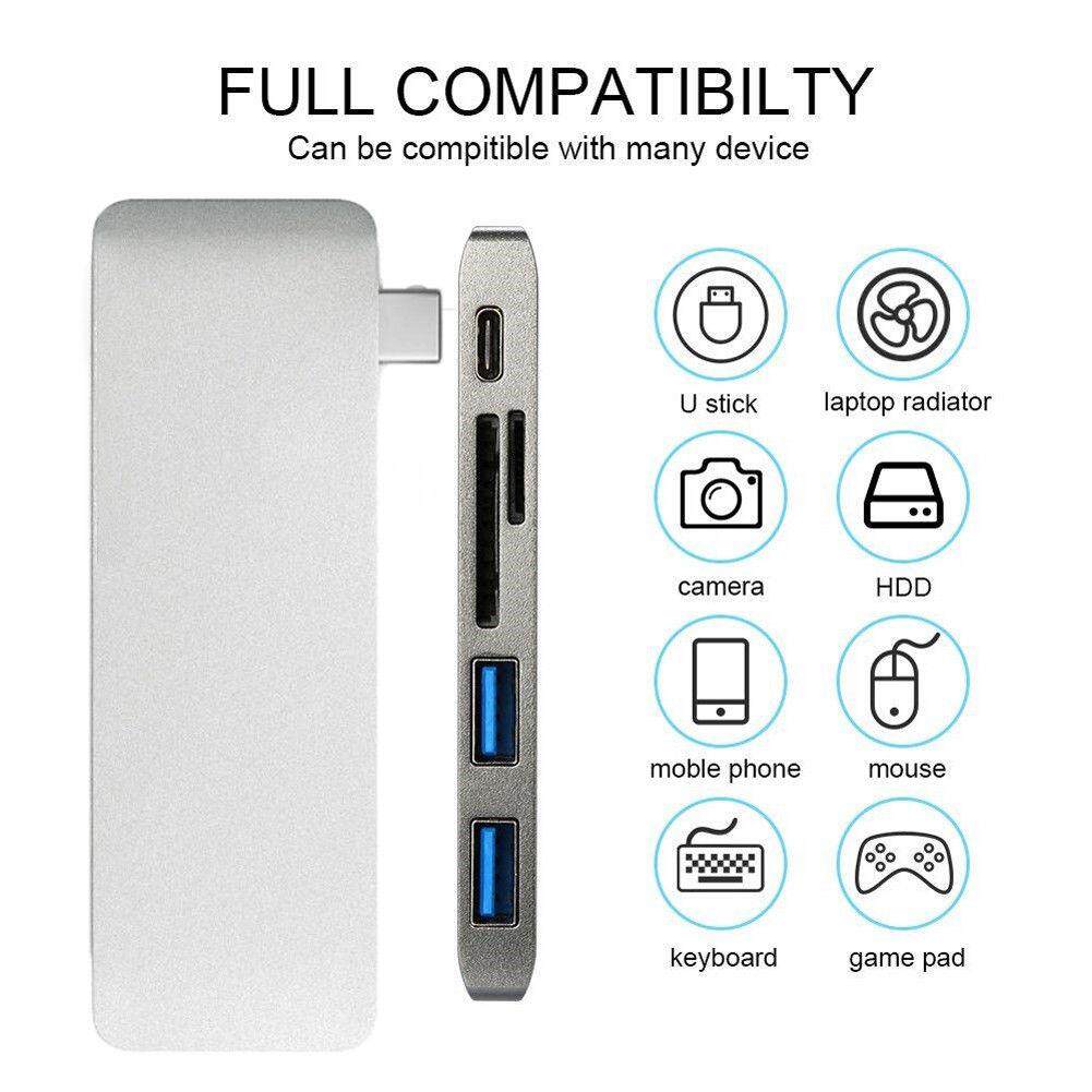 USB Type C Hub USB C 5 in 1 Combo Hub with Charging Port USB 3.0 for Macbook 12 Inch 13 Inch Card Reader