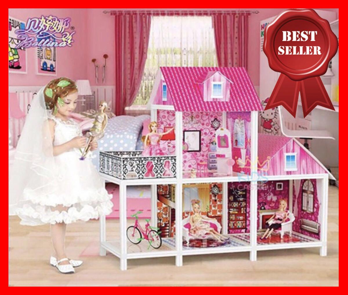 บ้านของเล่น บ้านตุ๊กตา2 ชั้นขนาดใหญ่พร้อมอุปกรณ์และตุ๊กตาสุดสวย 3ตัว ของเล่นเด็ก