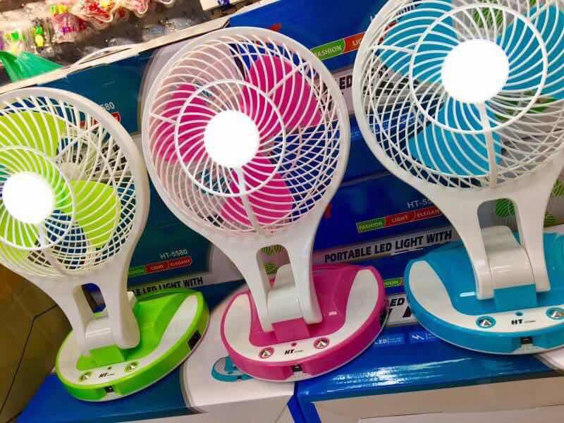 HT-5580 พัดลม 6 นิ้ว ปรับแรงลมได้ ชาร์จไฟ มีโคมไฟ LED 21 ดวง ส่องสว่าง Portable Rechargeable LED Light with Mini Fan