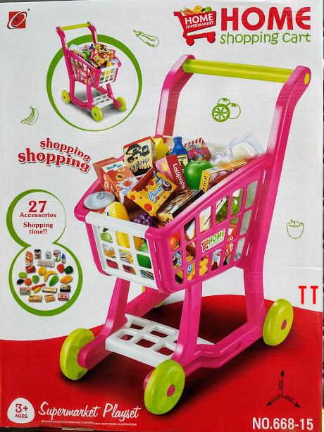 ชุดของเล่น Supermarket รถเข็นซุปเปอร์มาร์เก็ต พร้อมอุปกรณ์ 27 ชิ้น Home Shopping Cart (สีชมพู)