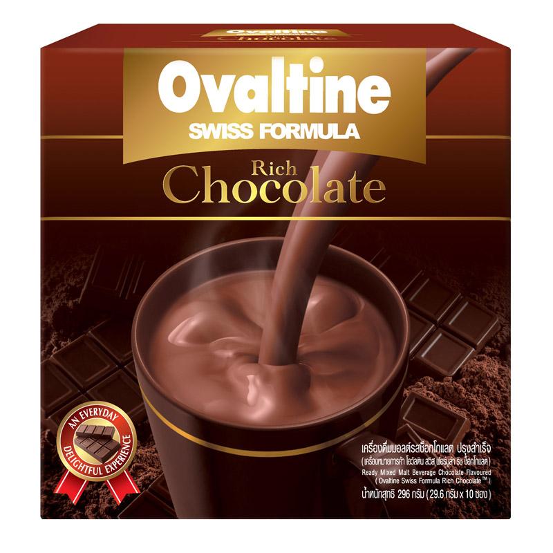 OVALTINE Swiss Rich Ready Mixed Malt Beverage Chocolate โอวัลติน สวิส ริช ช็อกโกแลต 29.6g. x10ซอง