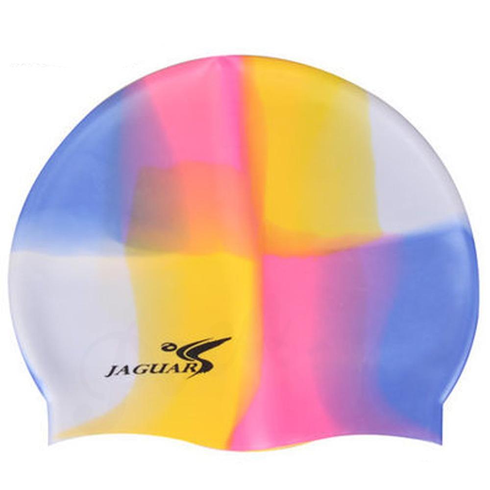 Poca Swim Cap หมวกว่ายน้ำซิลิโคน Rainbow ลายกราฟฟิก รุ่น JAGUAR-Rainbow