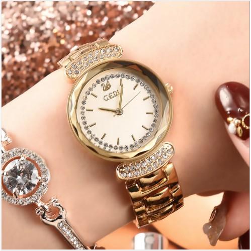 เช็คราคาGEDI counter ladies watch new fashion table diamond pink gold watch female steel waterproof quartz watch สินค้าพร้อมส่ง แถมฟรีกล่อง (มีบริการเก็บเงินปลายทาง) R-060