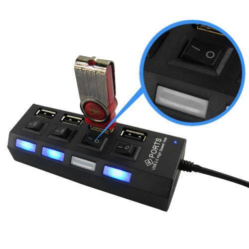 USB 2.0 Hi-Speed 4-Port Splitter Hub Adapter For PC Computer (สีดำ)
