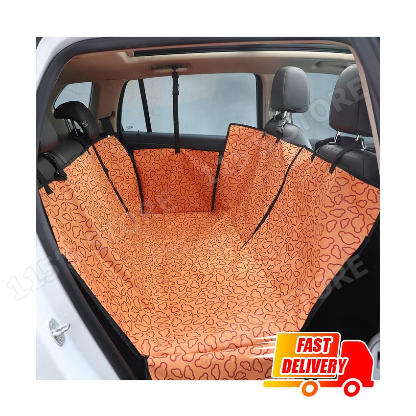 Pet Car Seat แผ่นรองกันเปื้อนในรถยนต์ แบบคลุมเต็มเบาะหลัง (รุ่นมีซิปตรงกลาง) กันเปื้อนได้รอบทิศทั้ง 4 ด้าน สำหรับสุนัข (สีส้ม ลายมิกกี้)