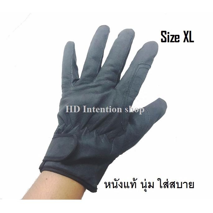 ถุงมือมอเตอร์ไซค์ ถุงมือหนังแท้ เต็มนิ้ว แนวเรโทร กันกระแทก กันแดดกันลม สีดำ มีรัดข้อ Size L