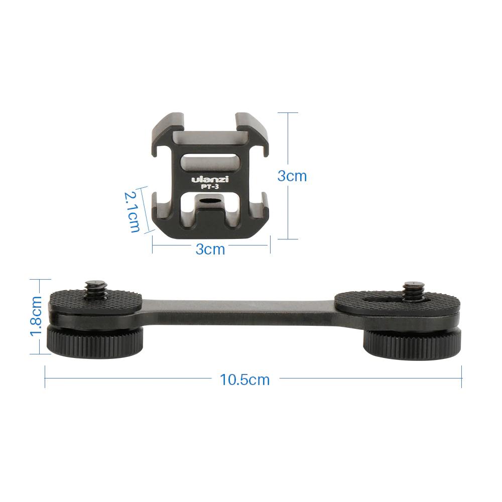 Ulanzi PT-3 Triple Cold Shoe Mounts Plate Microphone Led Video Light Extension Bracket Microphone Stand Rig Bracket Compatible for DJI OSMO Mobile 2 Zhiyun Smooth 4/Feiyu Vimble 2 Gimbal Stabilizer  