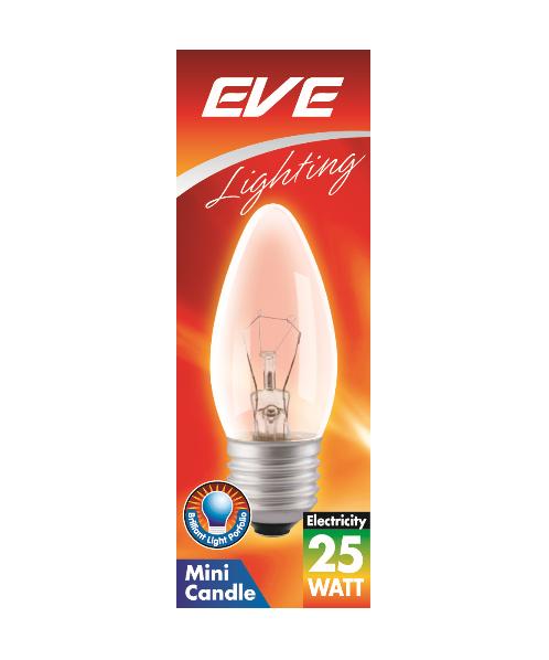 ส่งเร็ว  EVE หลอดไส้ทรงจำปา ใส  25W E27 LED candle 25W E27