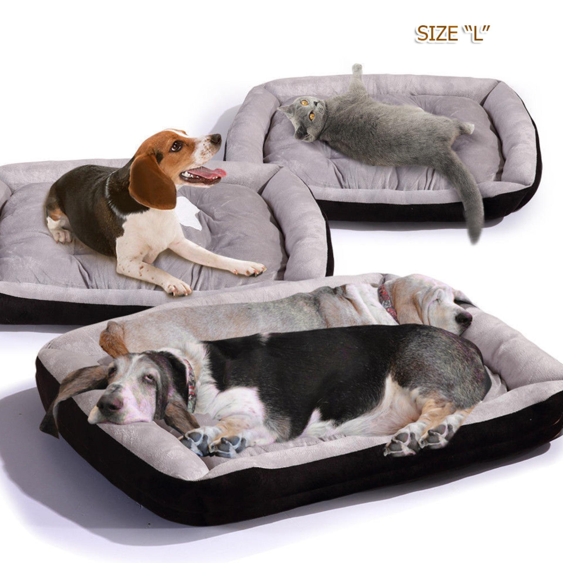 เตียงนอน รุ่นนุ่มพิเศษ สำหรับสุนัขและแมว ที่นอนสัตว์เลี้ยง เบาะนอน ขนาด 60x45x15 ซม size L (สีเทาดำ)