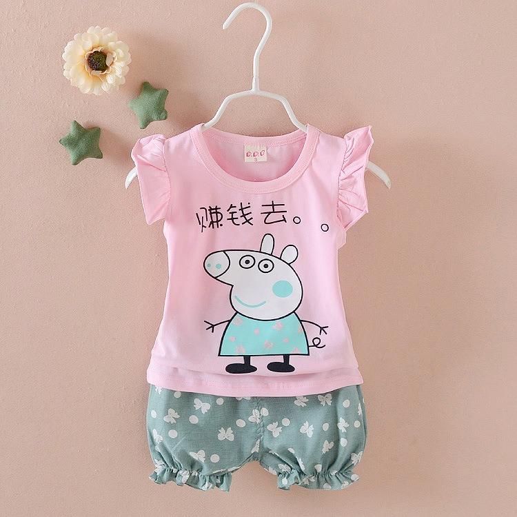 2018 summer sleeve suit cotton children's suit factory direct wholesale network explosions children's clothing ราคา 189 บาท*ส่งฟรี