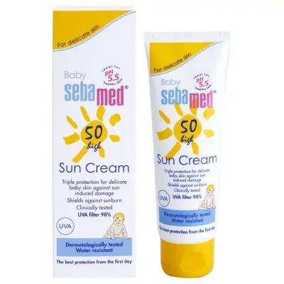 Sebamed Baby Sun Protection Cream SPF 50+ ซีบาเมด เบบี้ ซัน โพรเทค ครีม เอสพีเอฟ 50+ ขนาด 75 มล. x 1 หลอด / ผลิตภัณฑ์ครีมกันแดด สำหรับเด็ก