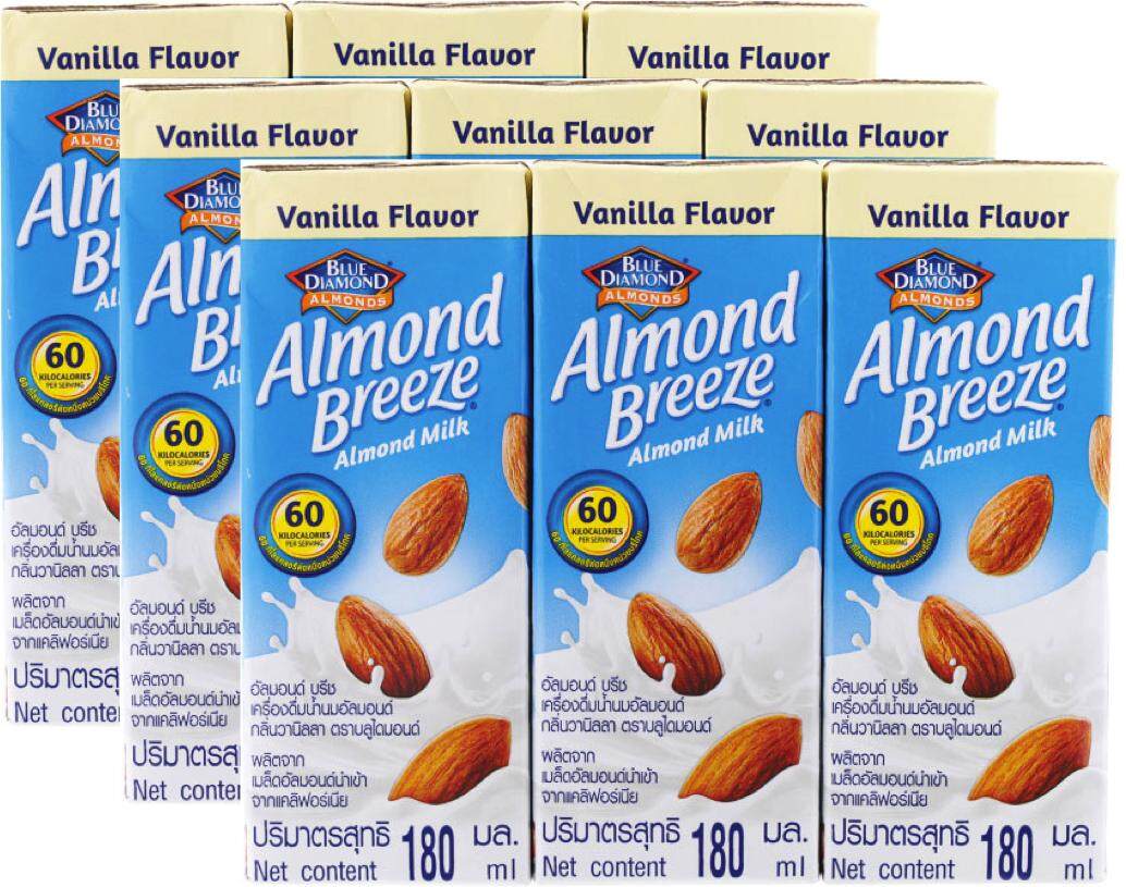 Blue Diamond Almond Breeze Almond Milk Vanilla บลูไดมอนด์ อัลมอนด์ บรีซ นมอัลมอนด์ รสวานิลลา 180ml. x 9กล่อง