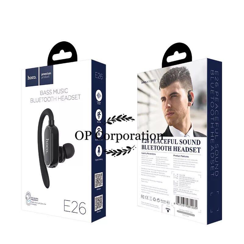 Hoco E26 หูฟังบลูธูจข้างเดียวของแท้ ฟังเพลง คุยโทรศัพท์ Hoco E26 Wireless headset Peaceful sound Bluetooth earphone