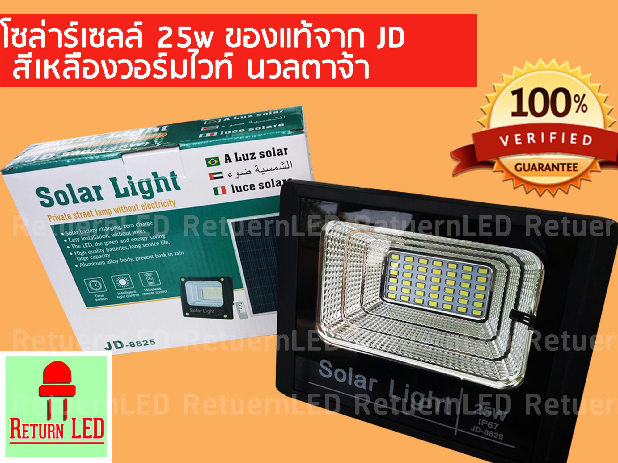 ReturnLED สปอร์ตไลท์ โคมไฟ พลังงานแสงอาทิตย์ โซล่าเซลล์ 25w แสงสีเหลืองWarm
white เปิดปิดเองอัตโนมัติ กันน้ำได้ ประหยัดไฟ ติดตั้งง่าย