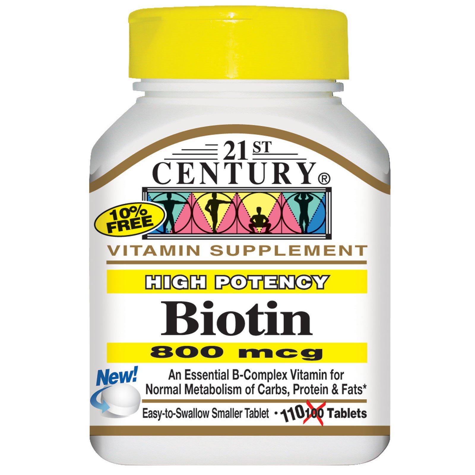 ของแท้ 21st Century Biotin ขนาด 800 mcg x 110 เม็ด ไบโอติน วิตามิน+ แคลเซียม เพื่อสุขภาพของ เส้นผม ผิวหนัง เล็บ