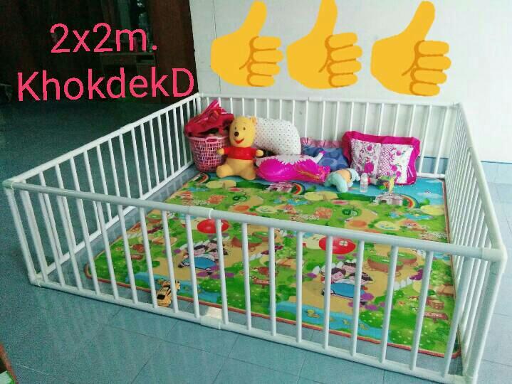 {ส่งฟรีเก็บเงินปลายทาง}คอกกั้นเด็กไจแอ้น ขนาด2*2ม.สูง60cm.มุมสามทางฉากขาวอย่างหนา