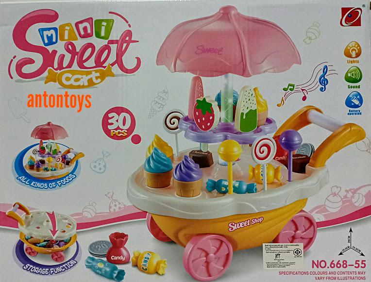 Toys ชุดรถขายไอศครีม มินิ มีเสียง มีไฟ Mini Sweet Cart สีชมพู 