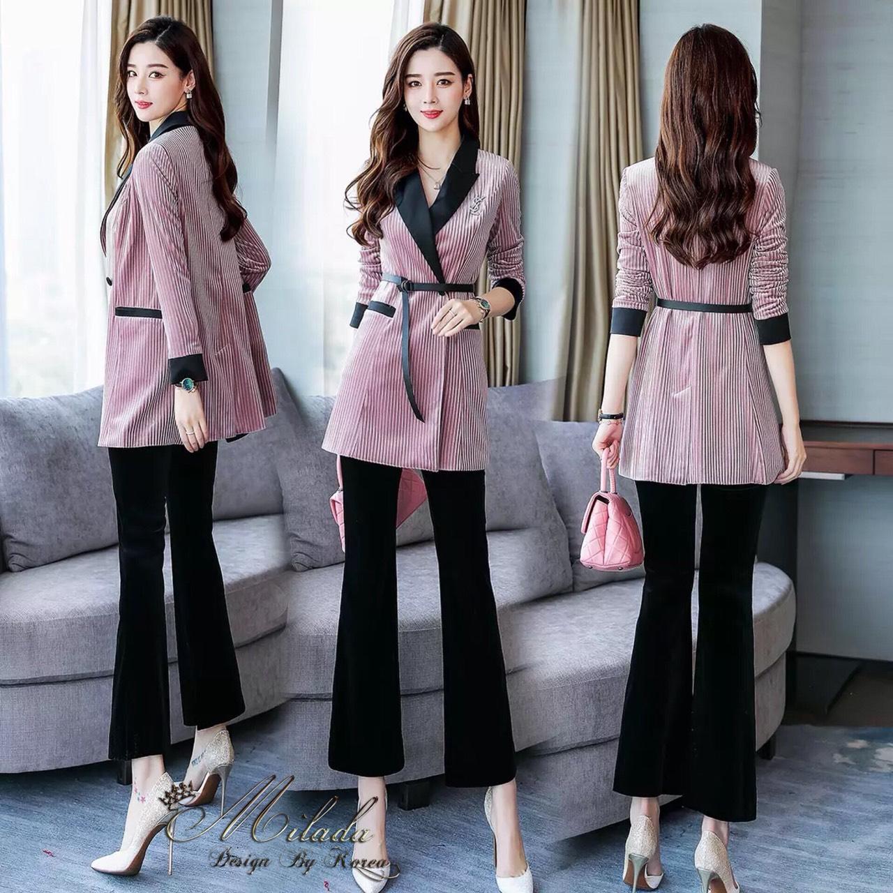 ขาย ชุด Set 2 ชิ้น เสื้อสูท แขนยาว+กางเกงขายาว เนื้อผ้ากำมะหยี่ เนื้อผ้าดีมากค่ะ