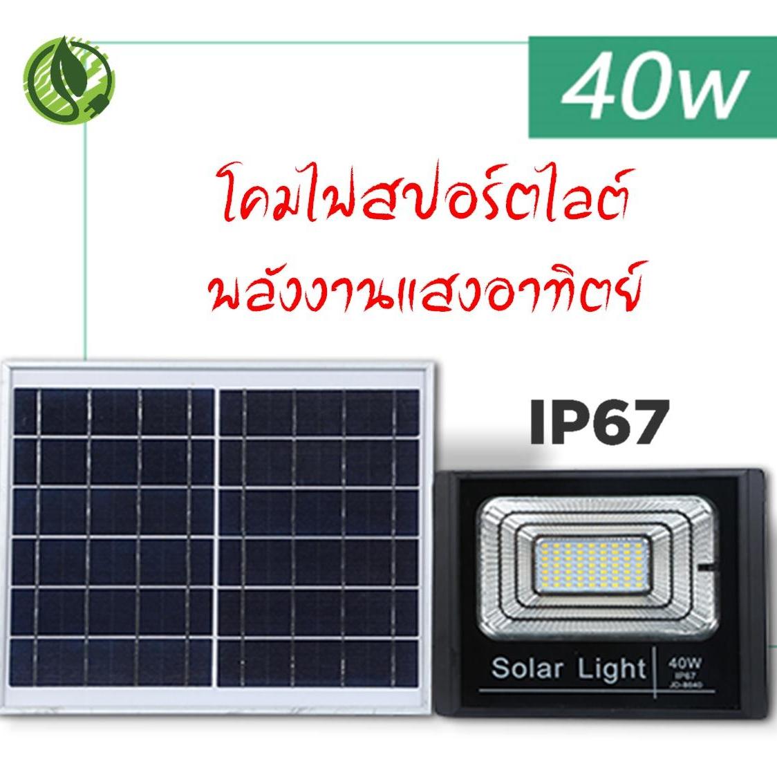 โคมไฟสปอร์ตไลต์พลังงานแสงอาทิตย์ รุ่น 40W สว่างทั้งคืน กลางคืนเหมือนกลางวัน (Solar Flood Light 40W)