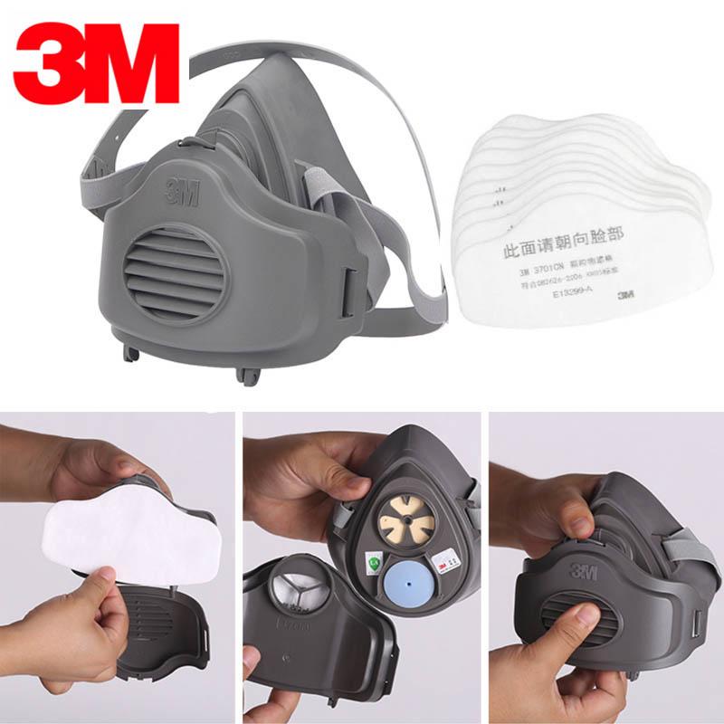 3M 3200 หน้ากากป้องกันฝุ่น + 10 ชิ้น 3701 ฟิลเตอร์หน้ากากป้องกันหน้ากากฝ้ายแบบครึ่งหน้า