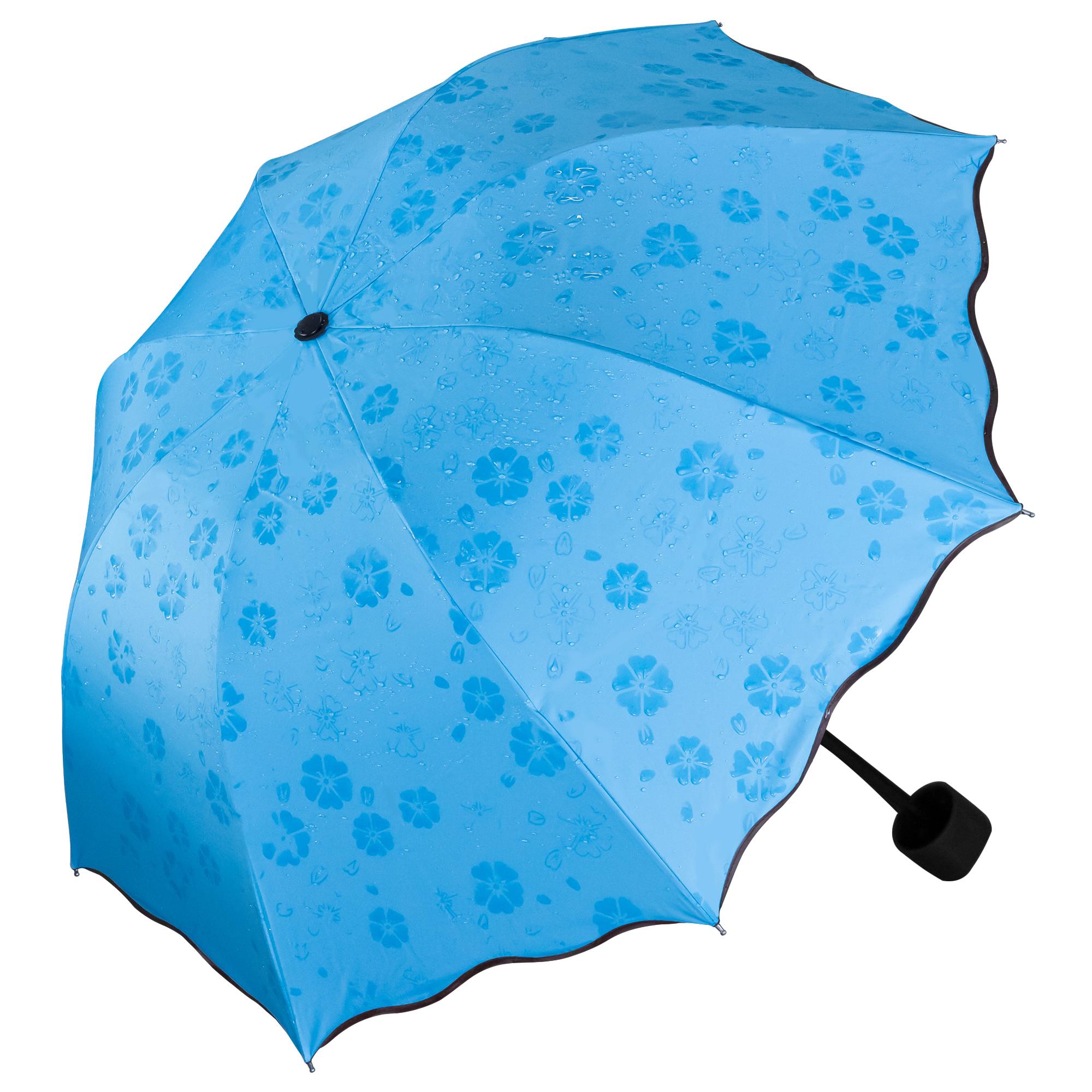 Getzhop ร่มกันฝน ร่มพับ Umbrella ร่มโดนน้ำมีลายดอกไม้ หน้ากว้าง 90 ซม.- สีฟ้า By Getzhop