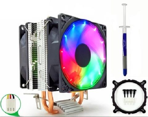 Heat Sink CPU รุ่น1ตอน 2พัดลม+LED Intel-AMD *Rainbow*, ฮีทซิงค์, ฮีทซิงก์ ระบายความร้อน คอมพิวเตอร์