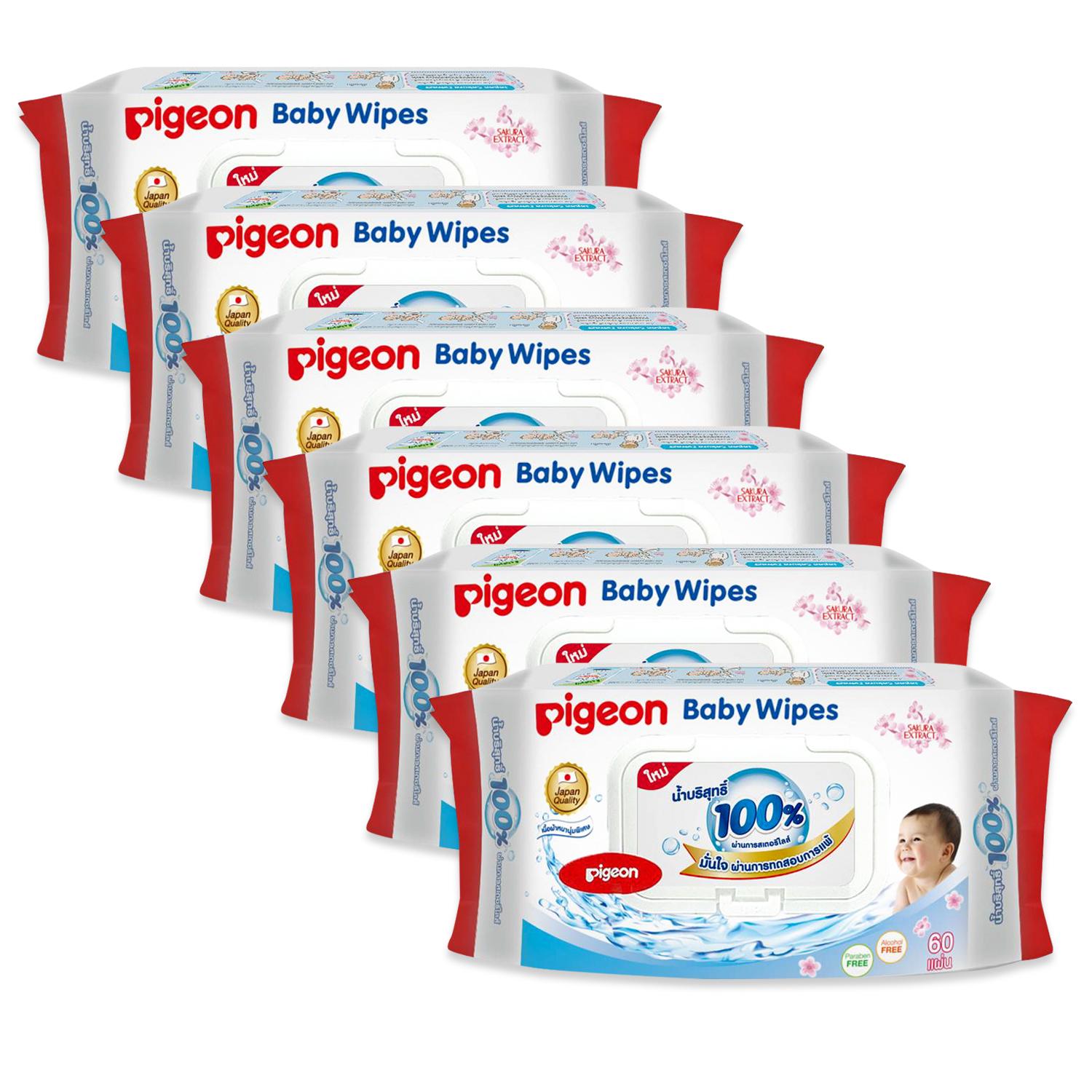PIGEON พีเจ้น กระดาษเปียกกลิ่นซากุระ 60 ชิ้น รวม 6 ห่อ
