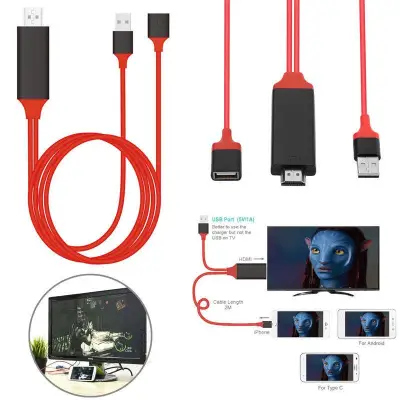 HDTV CABLE USB Female to HDMI Cable Display Dongle 1080P Airplay Mirroring Plug and Play Same Screen USB Power for iOS9/10/11 Android 4.4ขึ้นไป ใช้งานง่ายเพียงเสียบสาย Plug And Play 1080P and 720P