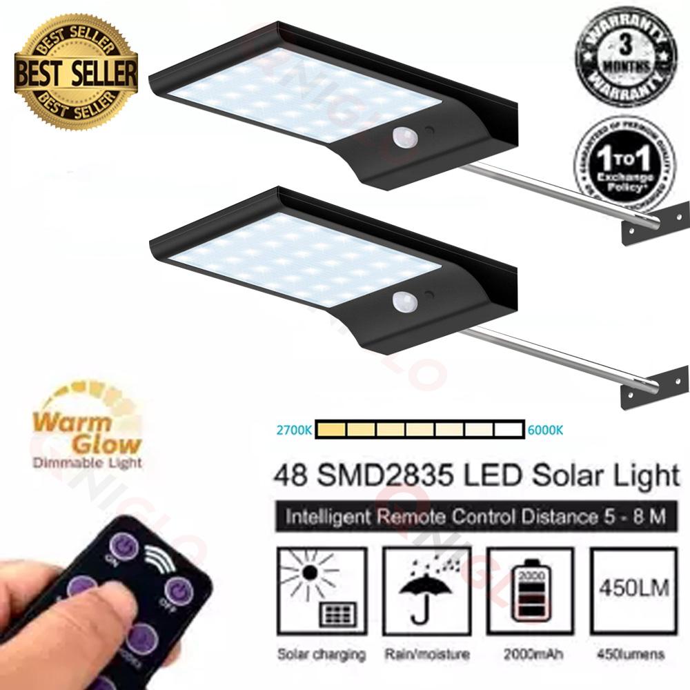 2PCs 48 LED Wireless Waterproof Solar Motion Sensor Lights ไฟพลังงานแสงอาทิตย์ โคมไฟติดผนังโซล่าเซลล์ ไฟติดผนัง เซ็นเซอร์ ใช้พลังงานโซล่าเซล รีโมทคอนโทรล