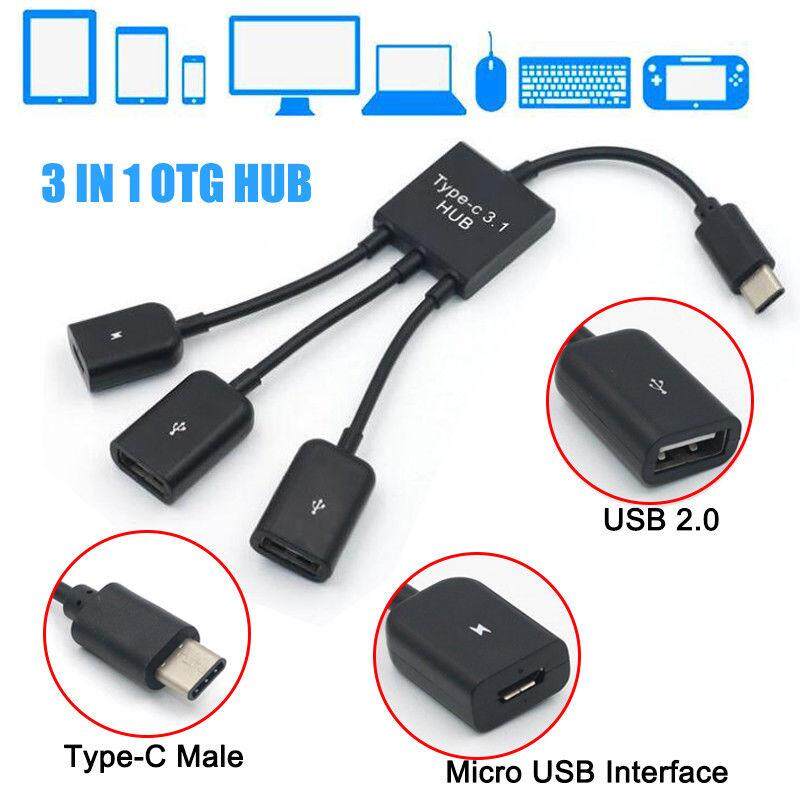 3 in 1 Male to Female Dual Host Hub OTG Adapter Micro USB 2.0 Cable For Samsung