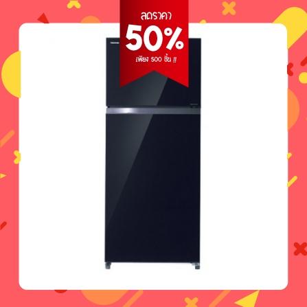 สินค้าขายดี ตู้เย็น 2 ประตู TOSHIBA GR-HG55KDZ(XK) 18Q กระจกดำ ยี่ห้อ Toshiba