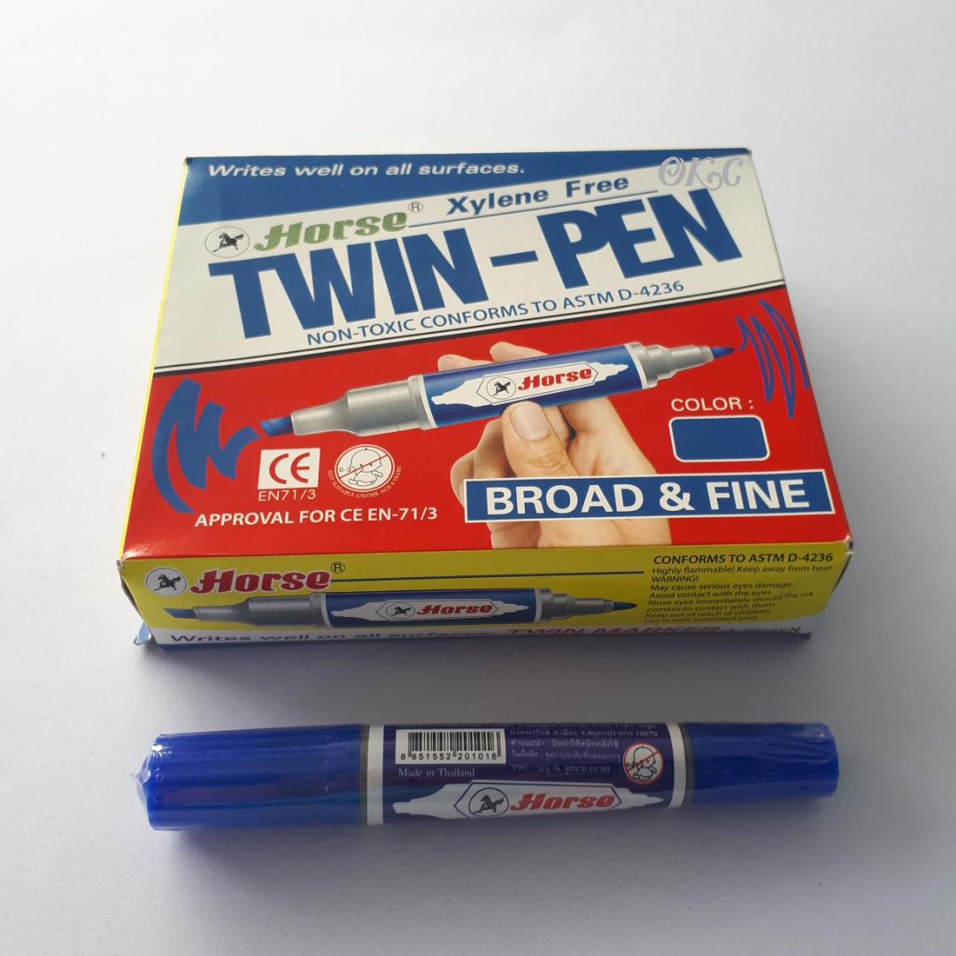 ปากกามาร์คเกอร์ 2 หัว ตราม้า สีน้ำเงิน ( 1 กล่อง )