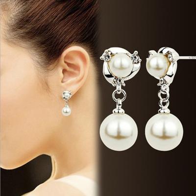 ต่างหู ตุ้มหู Crystal Earrings High Quality Wild Rhinestones Imitation Pearl Earrings For Women Stud Earrings Boucle D'oreille - 1 คู่