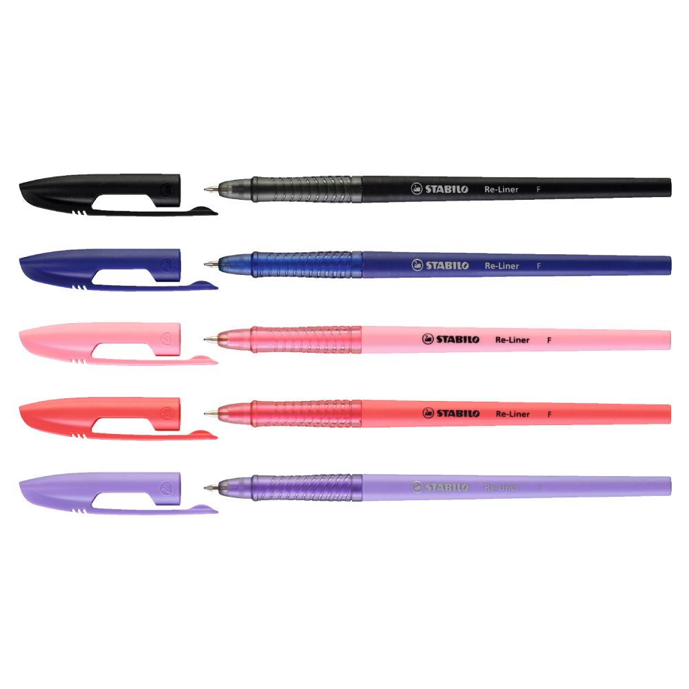 STABILO สตาบิโล ปากกา Re-Liner ปากกาลูกลื่นเจล หัวปากกา Fine 0.38 mm. คละสี 5 สีสีละ 1 ด้าม